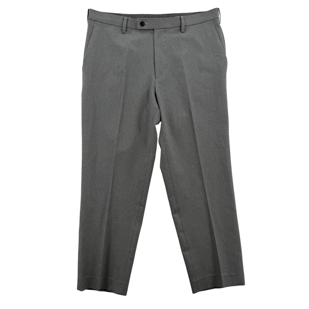 Uniqlo Mens Large Gray Micro Houndstooth Dress Pants Stretch Tapered 35x26